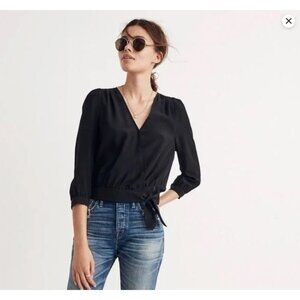 Madewell Silk Tie Front Blouse with Front Snap Button - Size Medium